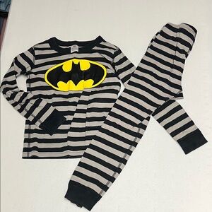 Hanna Anderson Batman Black & Gray Striped Pajama Set with Yellow Logo